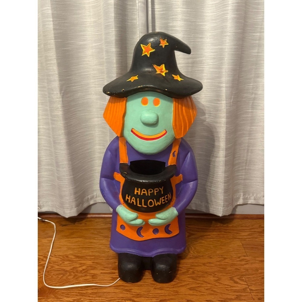 Vintage The Paper Magic Group "Happy Halloween" Foam Blow Mold 32" Witch Kitschy